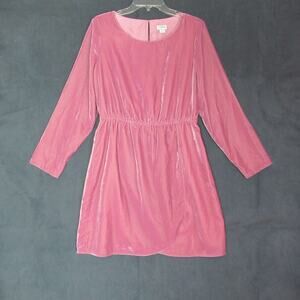 J Crew Dress Womens 10 Pink Velvet Tulip Hem Long Sleeve Blouson Barbiecore Soft